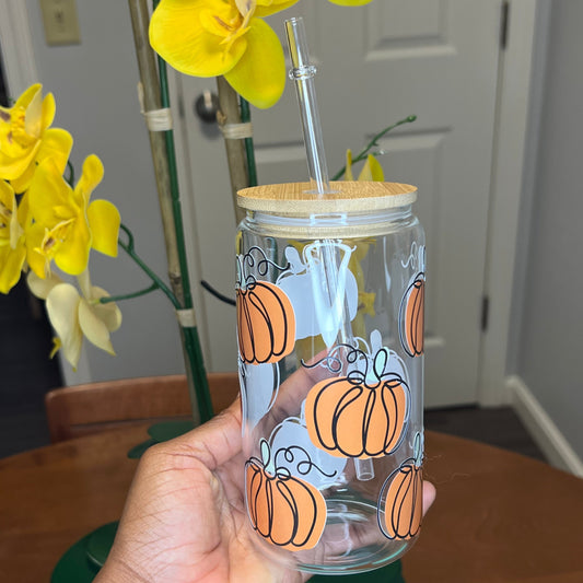 Pumpkins Halloween Glass Cup 16oz