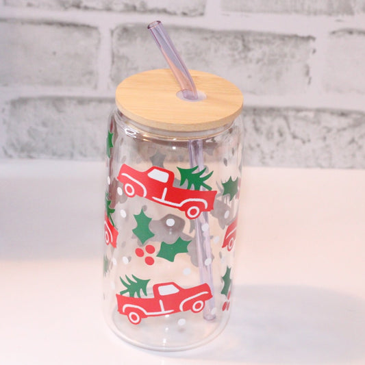 Christmas Truck Glass Can Cup