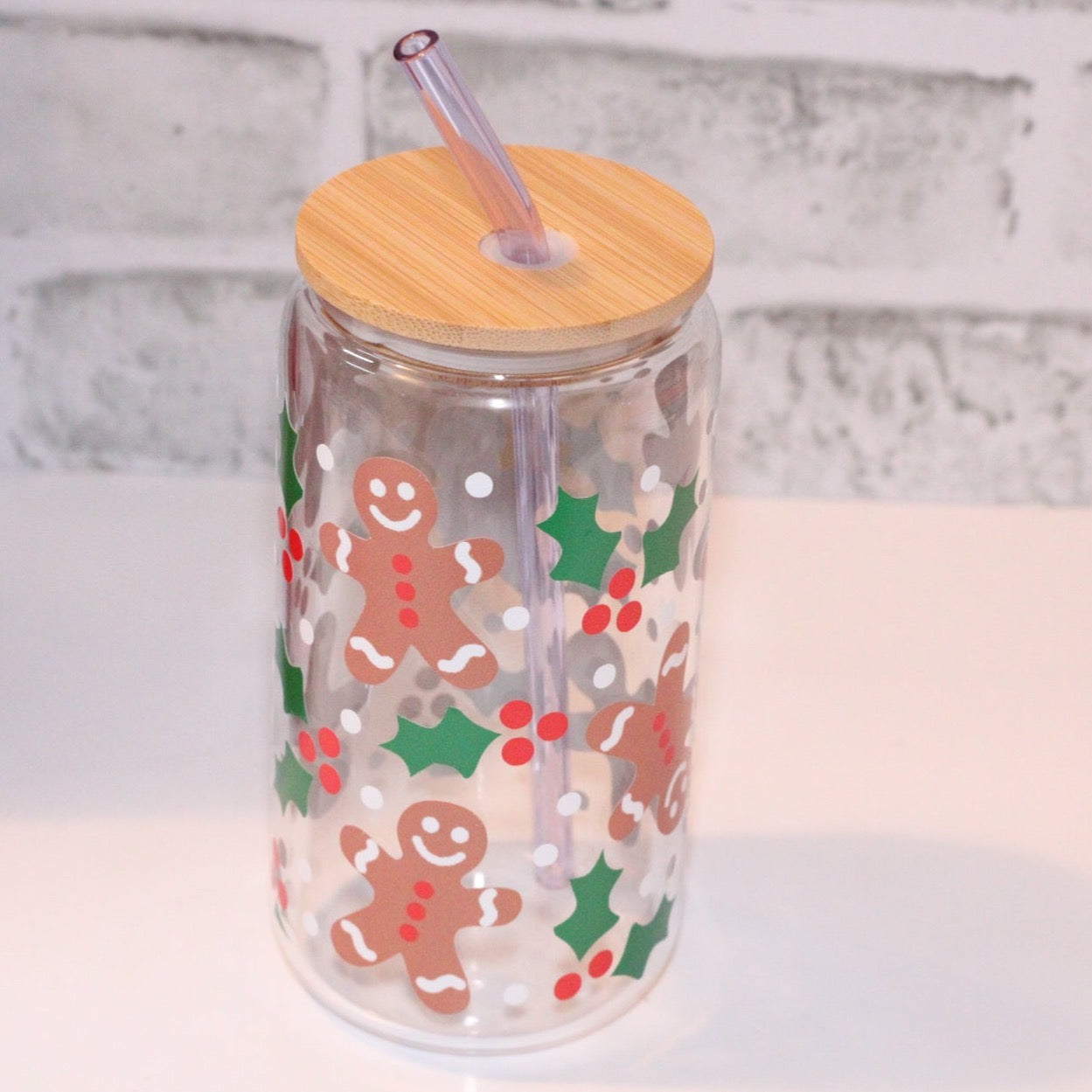 Gingerbread  Glass Can Cup