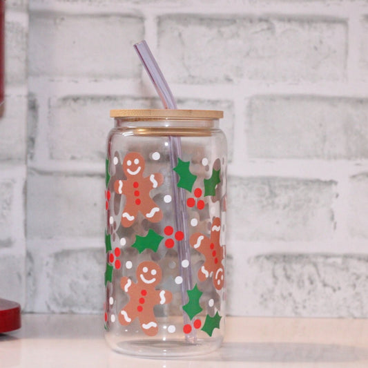 Gingerbread  Glass Can Cup